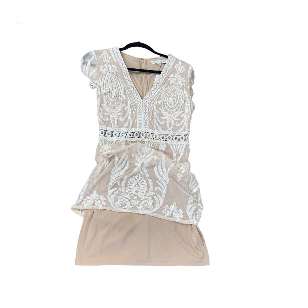 Endless Rose Beaded Brocade Dress Womens Size S White Sequin Nude lining - Picture 10 of 15